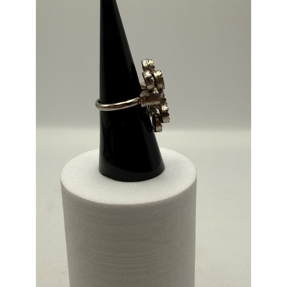 Vintage Brutalist Silver Tone Amber Rhinestone Cluster Adjustable Statement Ring - Picture 2 of 6